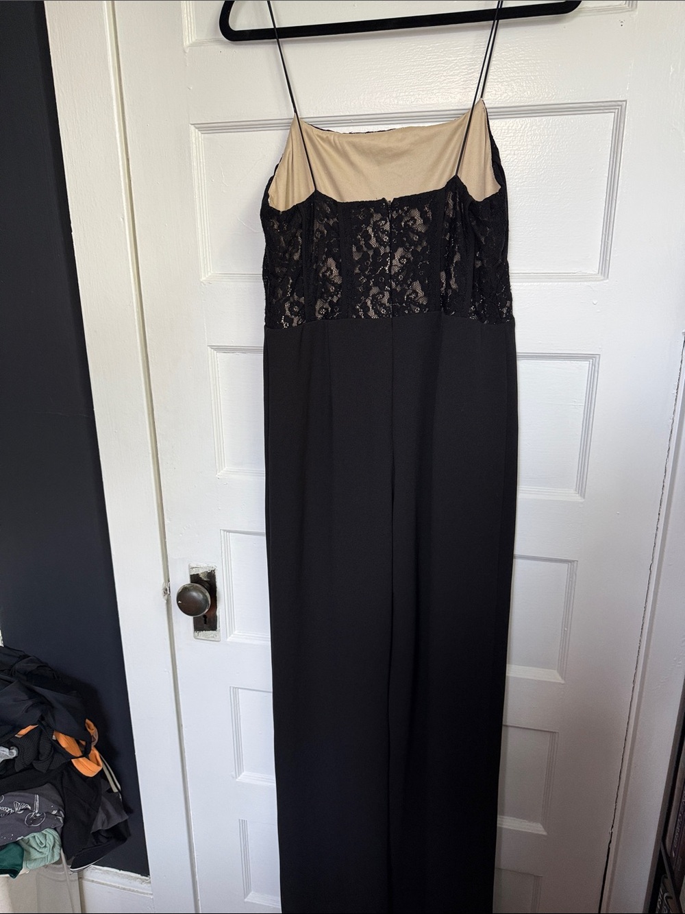 Lulu's Black Lace Bodice jumpsuit with Nude Lining - Picture 6 of 9
